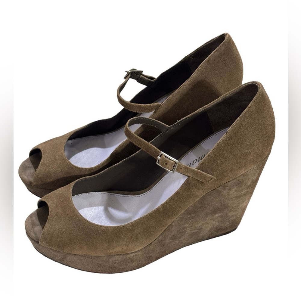 Delman Open Toe Suede Wedge Sandal Sz 9.5